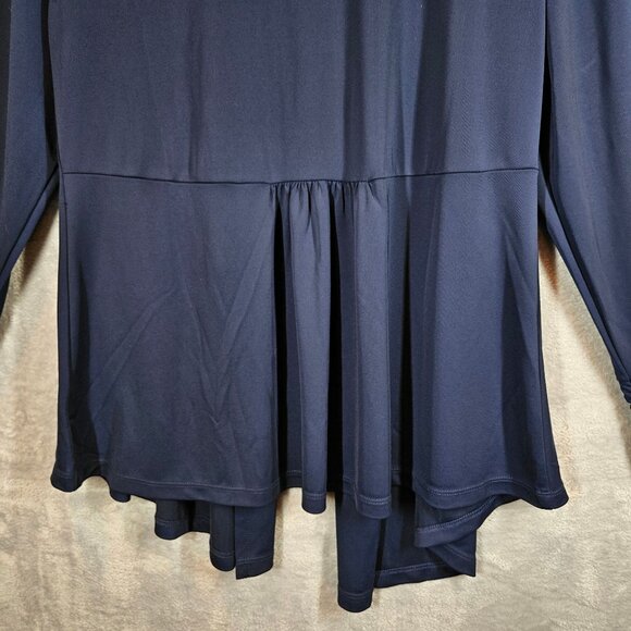 Susan Graver Premier Navy  Womens L Open Cardigan Ruched Sleeves liquid silk - Picture 10 of 14